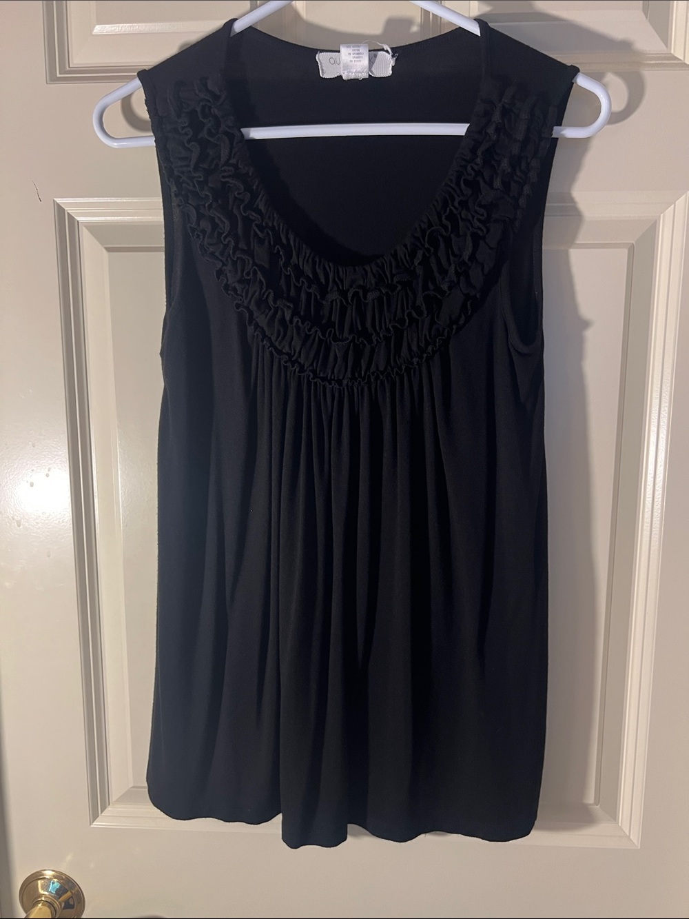 august silk Black Ruffled Scoop Neck Sleeveless Camisole